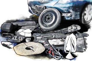 Pile of scavenged car parts.