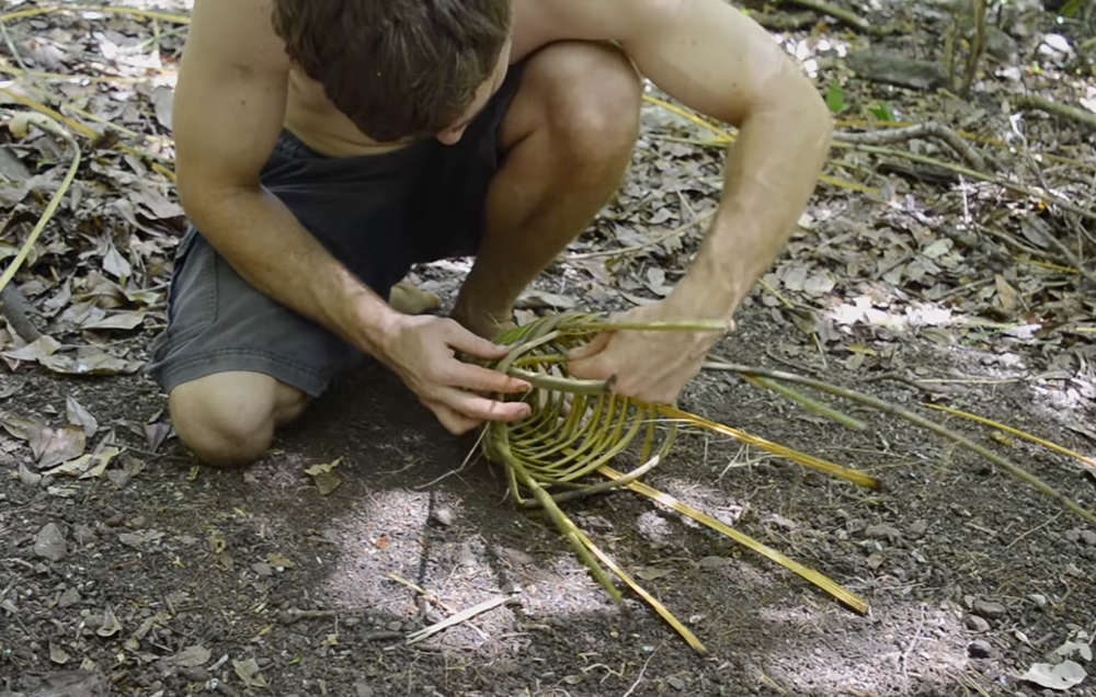 Primitive technology shrimp trap fishing woven funnel 1