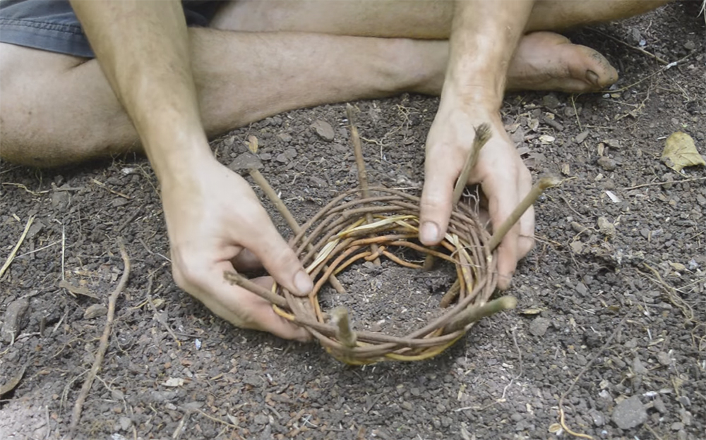 Primitive technology shrimp trap fishing woven funnel 2