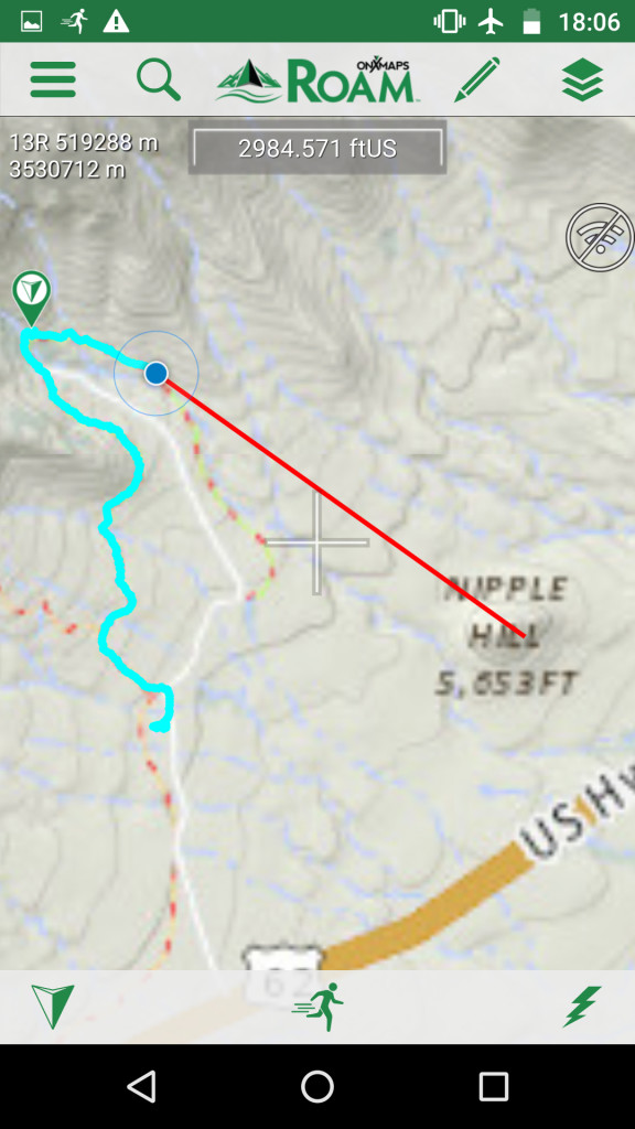 Cell phone land navigation 16 drawing line to hill