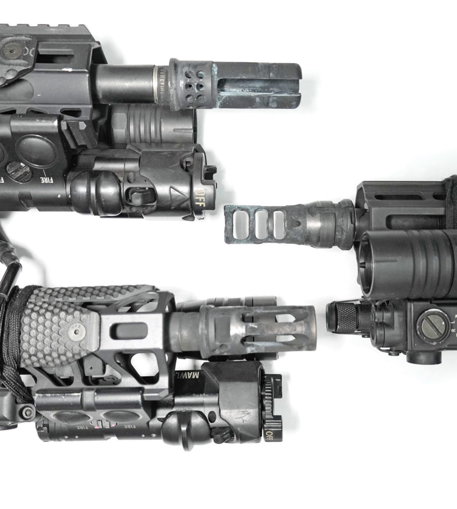 Surefire Warcomp, Dead Air KeyMo, Surefire Warcome closed Tine muzzle devices for low light carbine