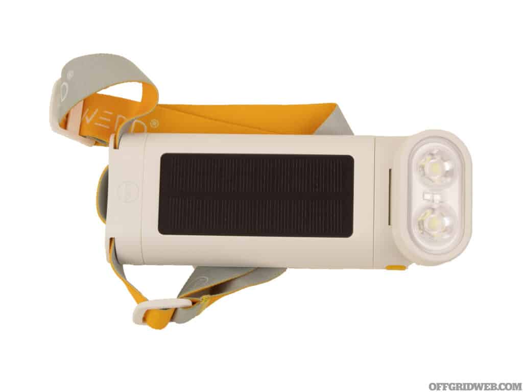 Studio photo of the MPOWERD Luci 2-in-1 headlamp flashlight.