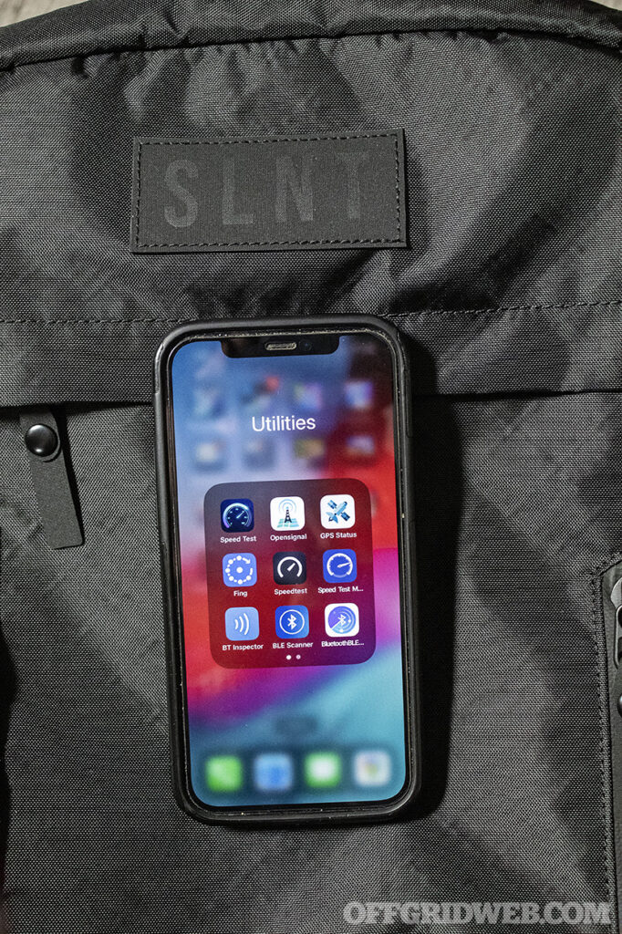 Photo of a smart phone displaying the apps that were used to test the backpacks shielding capabilities. 