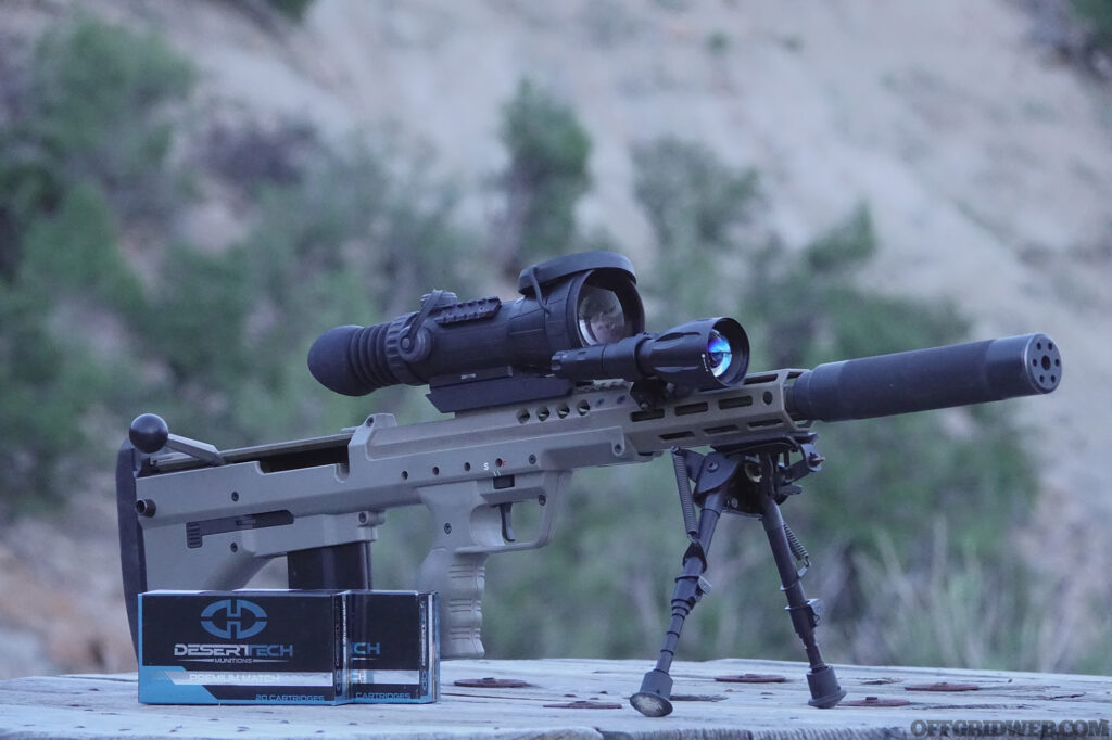 Photo of a Desert Tech rifle equiped with Armasight night vision optics.