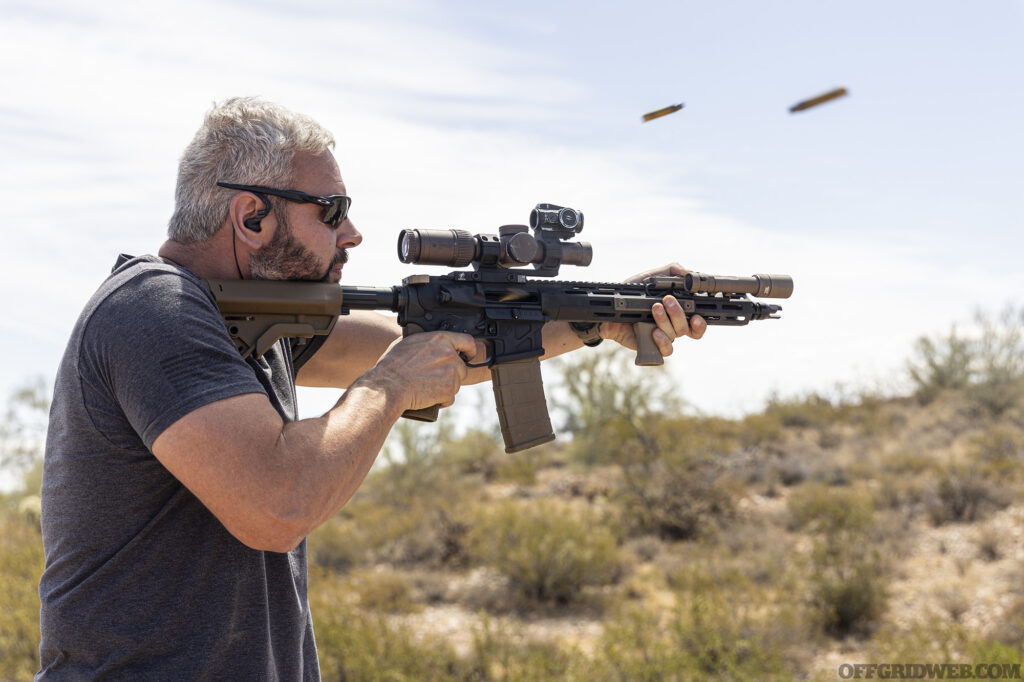 Photo of Tom Marshall firing the toughest AR.
