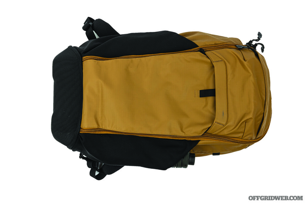 Photo of the outside top of the Basecamp bugout bag.