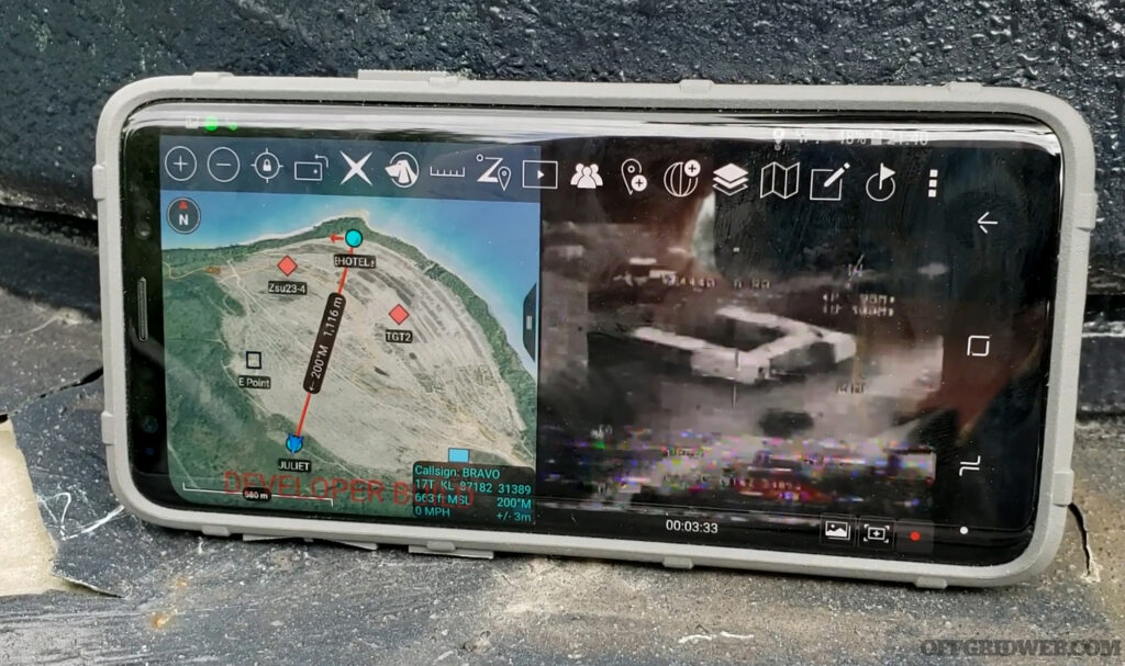 An Android Tactical Awareness Kit shows location data and an image feed during Northern Strike 20, at Rogers City, Mich. Joint Terminal Attack Controllers regularly use the ATAKs to see location of forces and coordinate close air support.(Courtesy Photo)