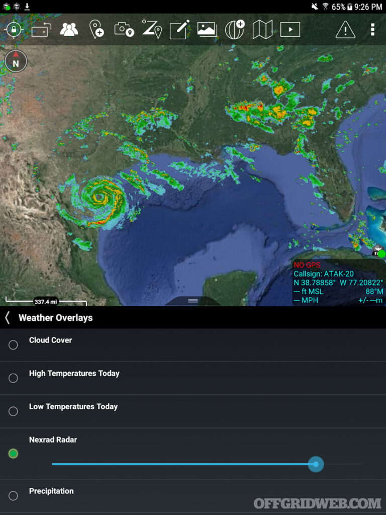 Screenshot of a weather overlay.
