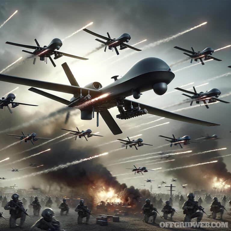AI generated photo of UAV's being used in warfare.