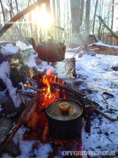 Photo of a winter camp fire.