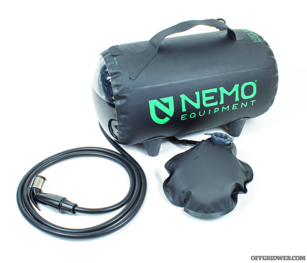Studio photo of the NEMO pressure shower for the Gear Up column.