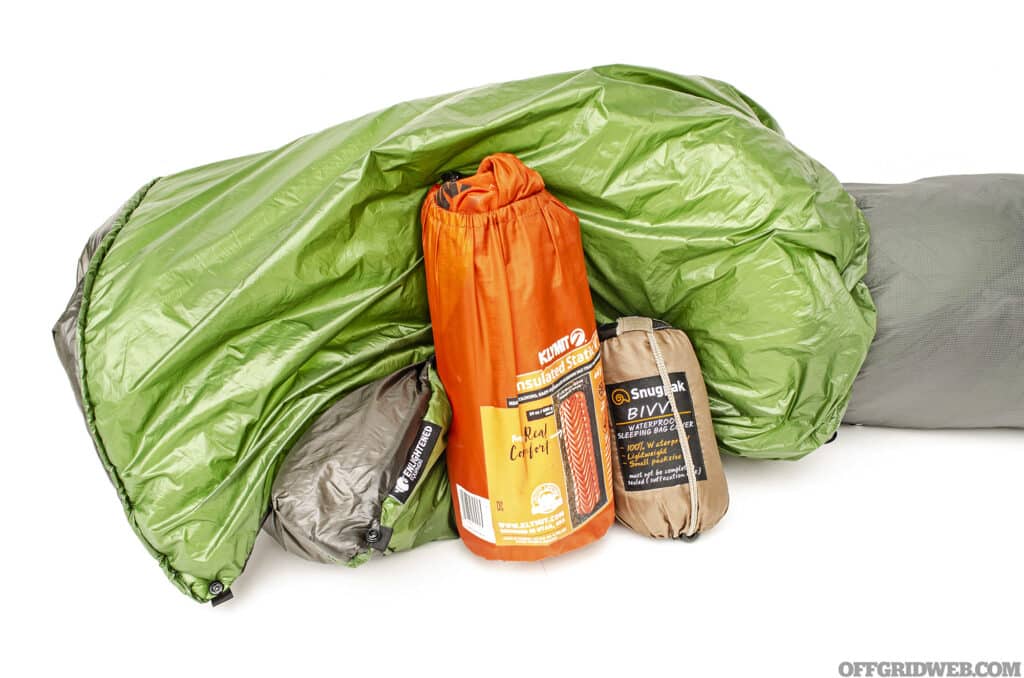 Studio photo of a bivy sleep system.