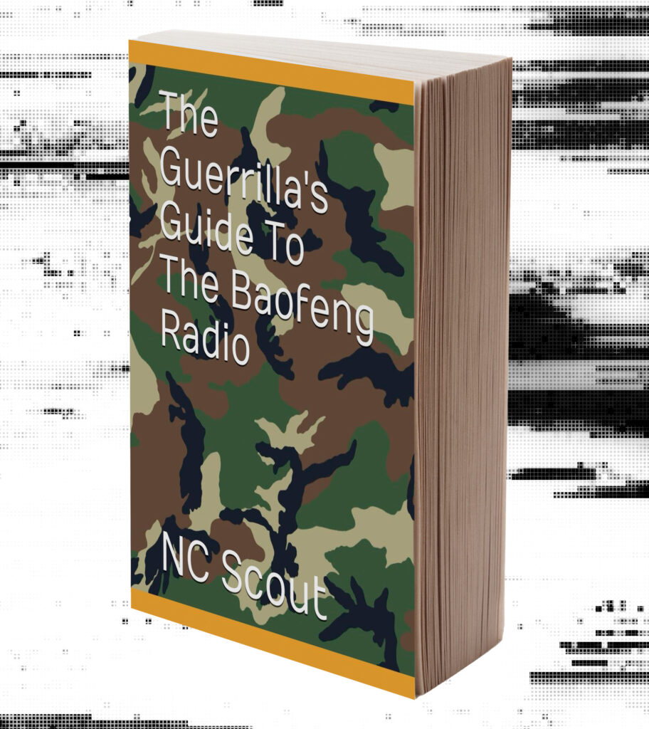 Photo of a the Guerrilla's Guide to the Baofeng Radio on a digital background.
