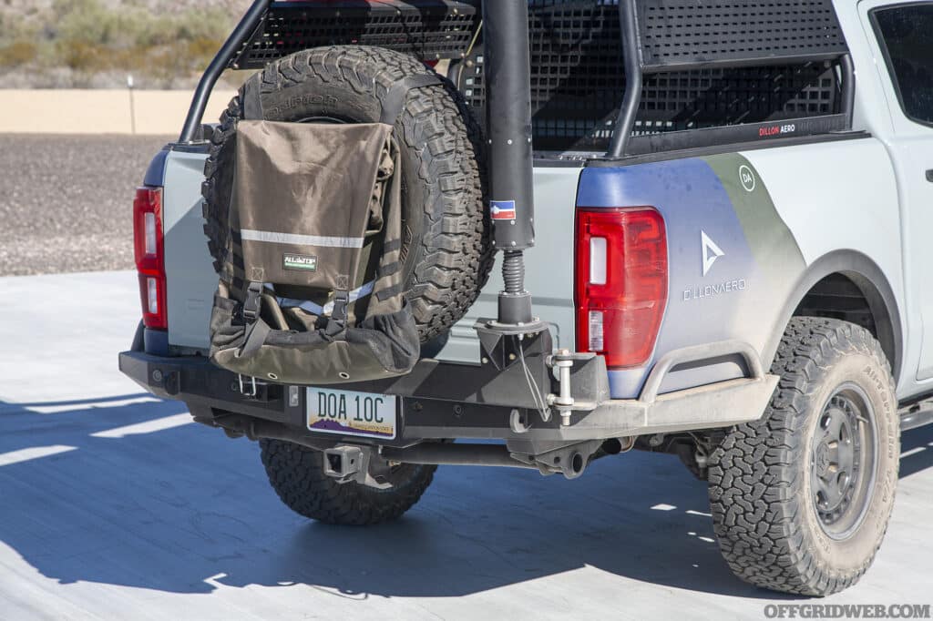 Photo of the antenna mount on the back of a Ford Ranger.