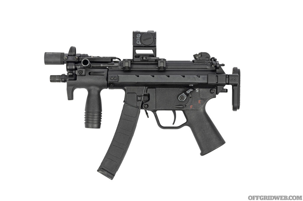 Studio photo of the left side of an MP5K.