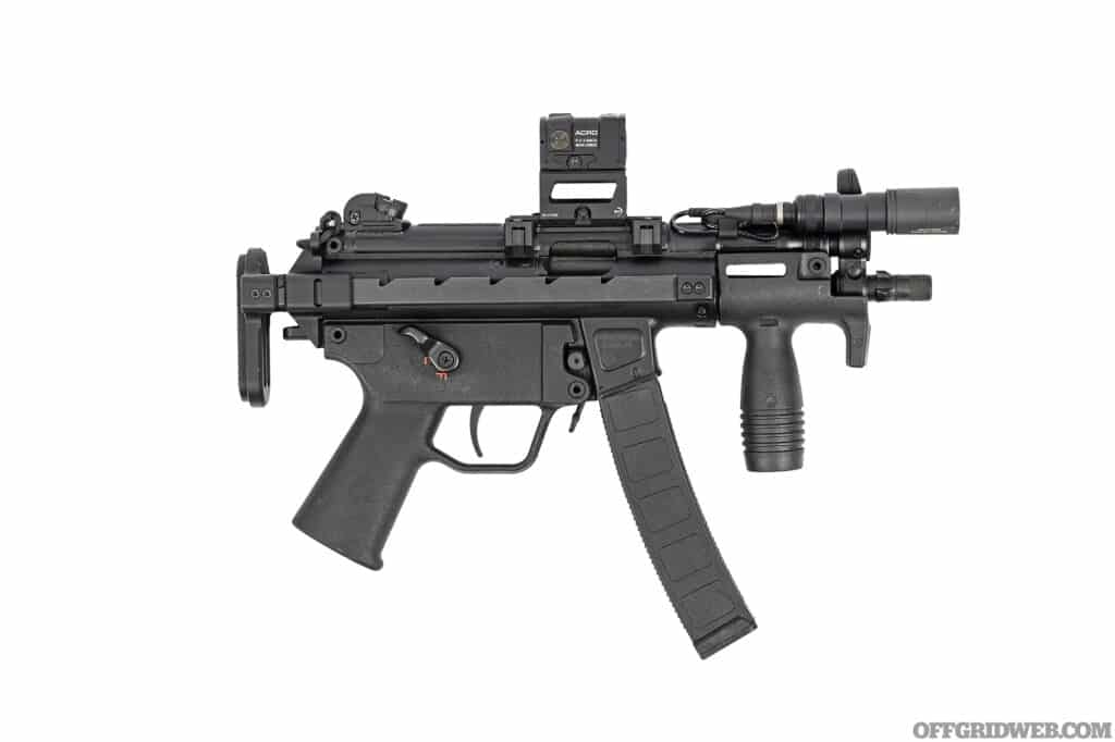 Studio photo of the right side of an MP5K.