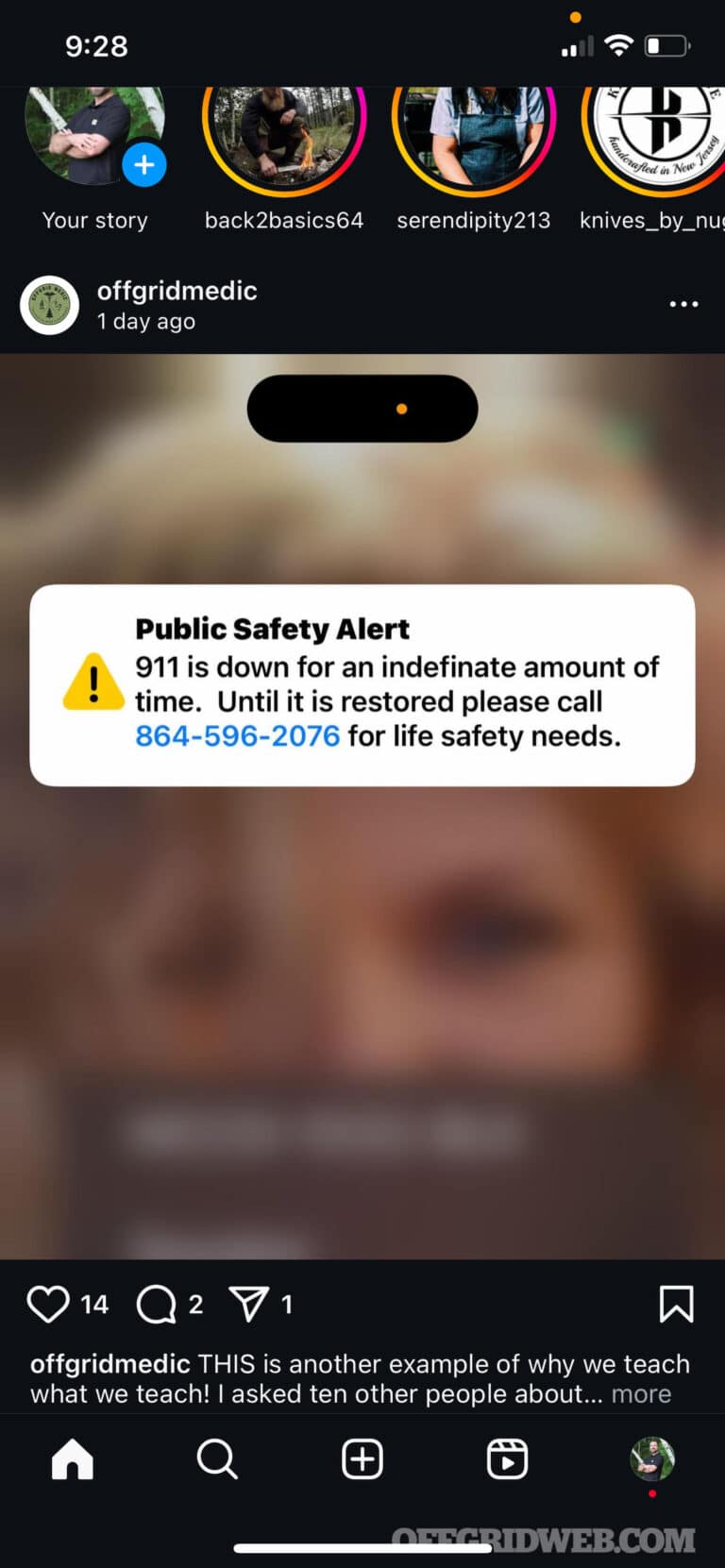 image of a cell phone displaying an emergency 911 down message