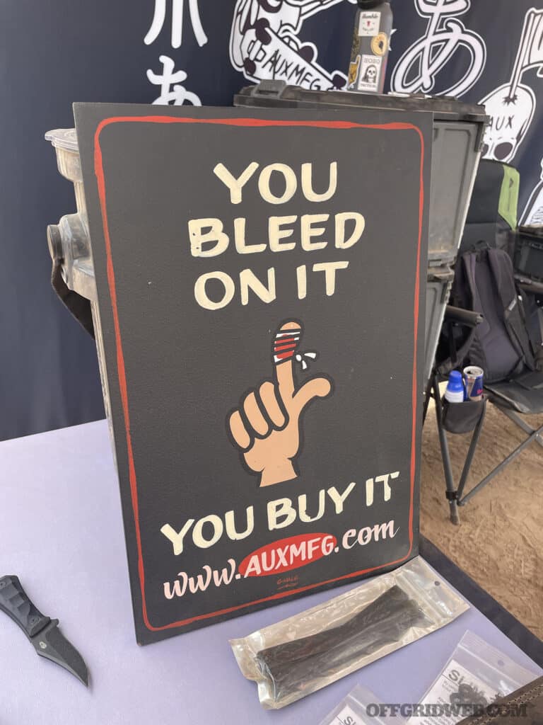 Signage at the auxiliary manufacturing table.
