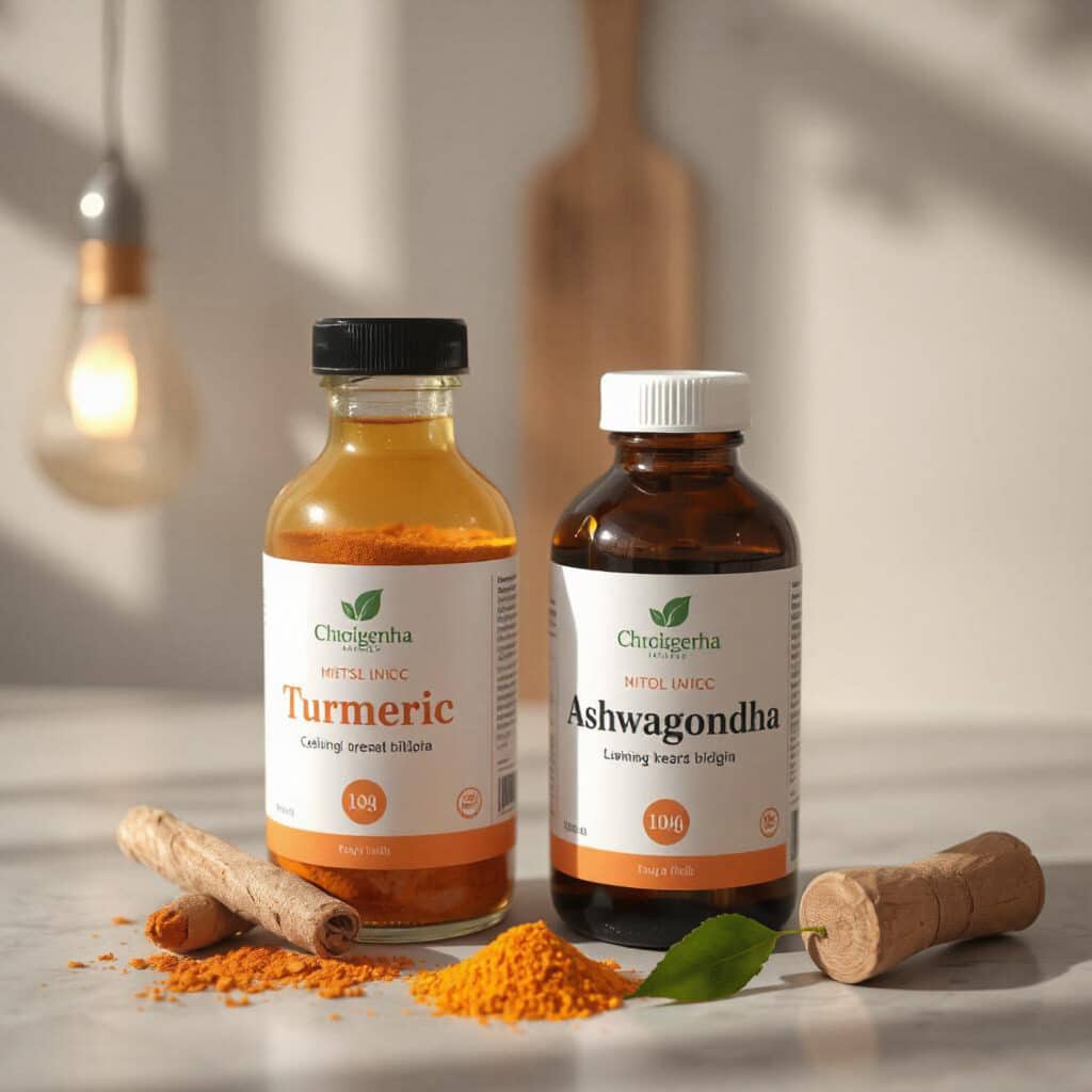 bottles pf medicinal plant supplements