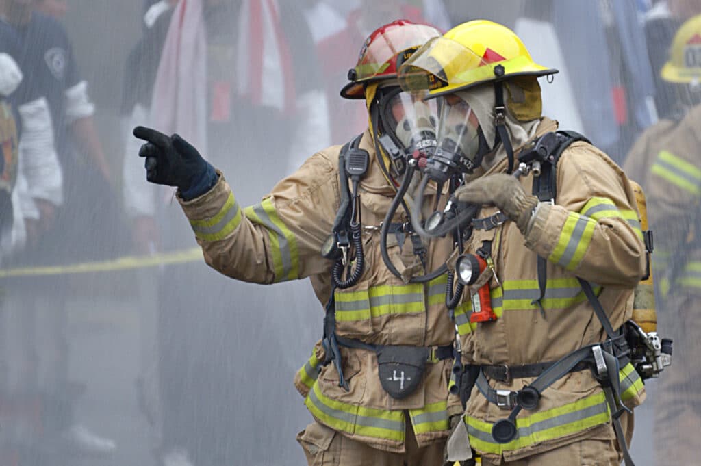 fire dept members performing crisis communication