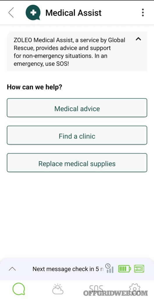 zoleo medical assist screen