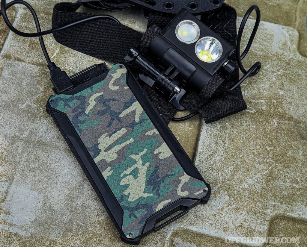 Power bank and head lamp for survival kit