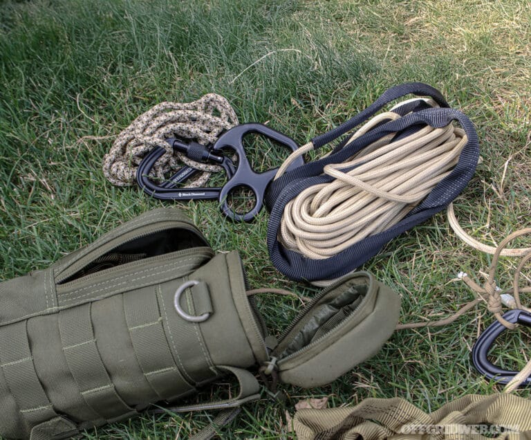 micro rappel kit laid out on the ground.