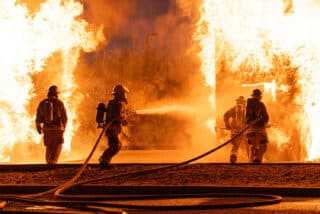 fire fighters in a high stress fire