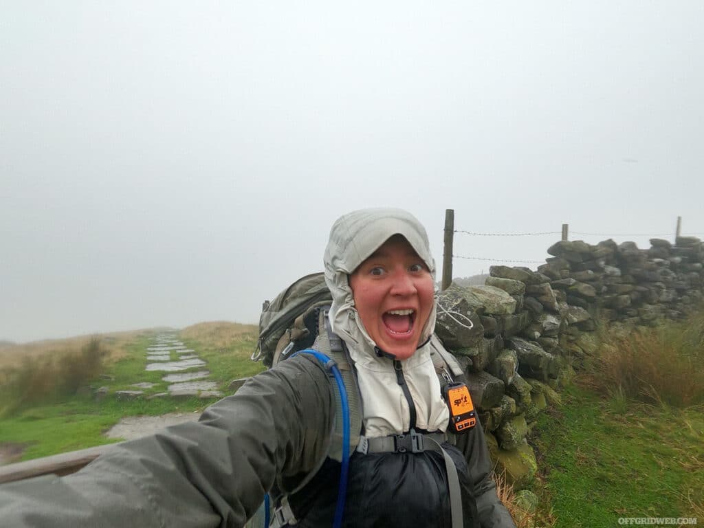 Jack Genega hiking in the rain