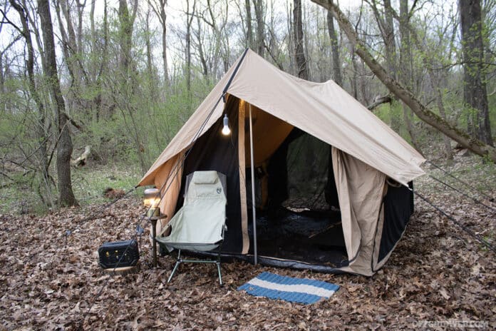 MAKE & MODEL White Duck Outdoors Rover Scout Tent set up in the woods