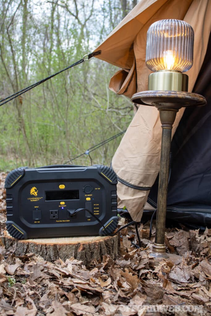 lion energy lion summit set up in camp with lights
