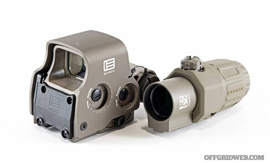 EOTech HWS EXPS3 (tan) with G33 magnifier on STS mount.